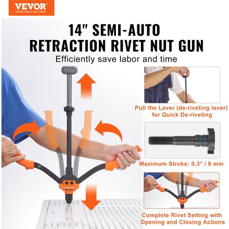 Pince à Écrous à Sertir, Kit de Riveteuse 7 Mandrins Métriques/SAE, Pince à Insert Fileté Manuelle 70 Écrous, 10-24, 1/4-20, M6, 5/… (1/5)