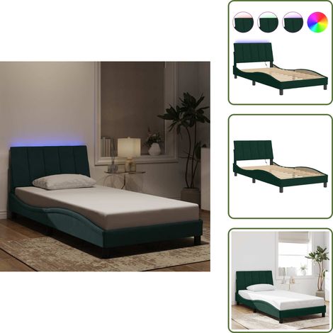 Cuscino testiera - vidaXL Giroletto con LED senza Materasso Hanko Verde Scuro 100x200 cm in Velluto - Letto con velluto
