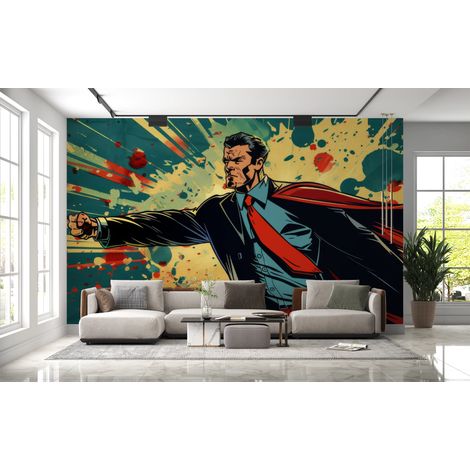 Papier peint pop art - personnage de bande dessinée en mouvement - 150 x 250 cm (1/2)