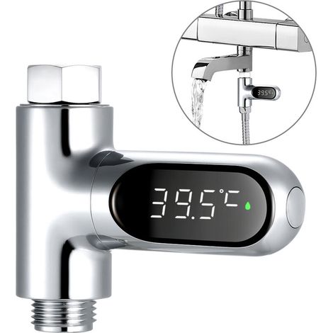 Thermometer LED-Anzeige Wasserzähler Digitales Duschthermometer Badtemperaturüberwachung Wassertemperaturmessgerät mit 585 Bereich℃℃/℉ Hochpräzises Duschbadezimmerzubehör, Schwarz und Silber (1/5)