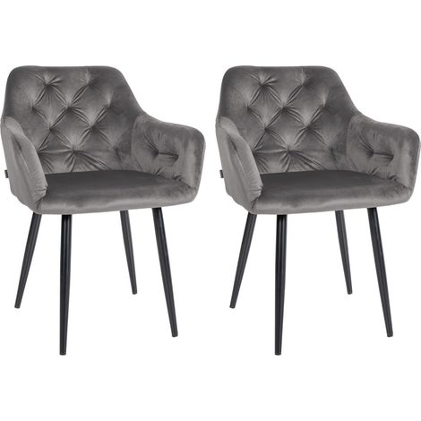 Set de 2 chaises de salle à manger design moderne couture capitonné assise en velours gris foncé 100001631 (1/5)