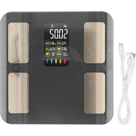 Balance Connectée Intelligente avec Écran Couleur, Haute Précision 5-180kg, Modèle Gris à Recharge Bluetooth pour IMC (1/5)