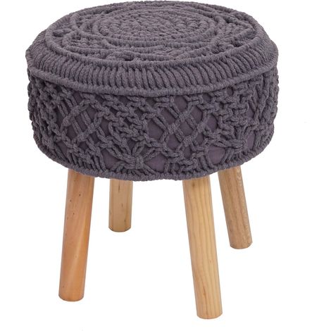 Sitzhocker HHG-482, Strickhocker Hocker Fußhocker, 45x41cm rund Makramee/Strick Stoff/Textil dunkelgrau