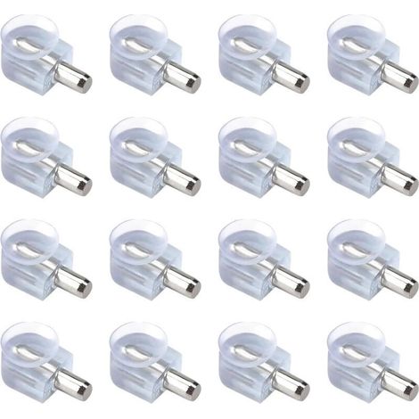 16 Pièces Chevilles De Support D'Étagère, Support de plan en cristal avec ventouse pour vitres, De L en Bois Et Verre De Armoire Rangement Meuble Placard Bibliothèque, tige 5 mm (transparent) (1/5)