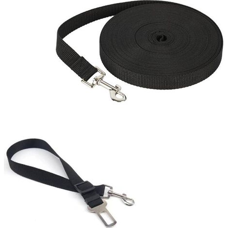 Laisse de sécurité courte, compatible avec les ceintures de sécurité et les laisses de voiture (10 m, noire), laisse de dressage pour chien avec poignée, laisse longue, sangle en nylon, mains libres (1/5)