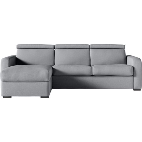 Canapé CAROLE d'angle convertible 4 places couchage quotidien 140x190cm en tissu - Gris clair (1/5)