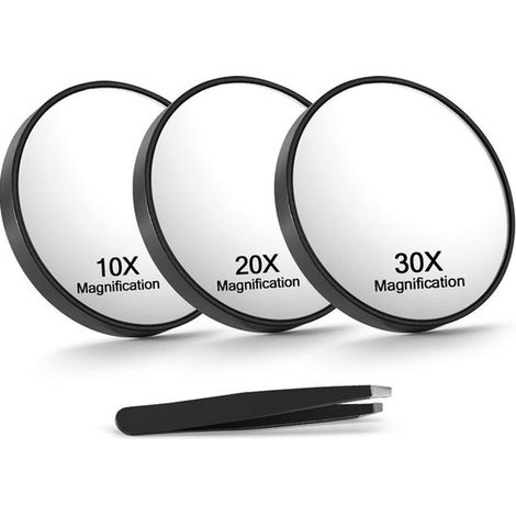 Miroir agrandisseur avec ventouse - noir - Mini miroir maquillage - 10x+20x+30 Grossissement - Miroir de voyage - Épilation à pince à épiler (1/5)