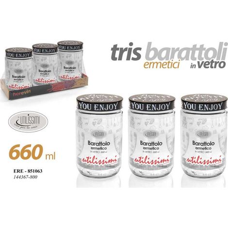Set 3 Tris Barattoli da Cucina in Vetro con Tappo Ermetico 660 cc (1/3)