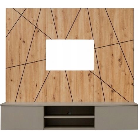 Ensemble Meuble TV Ligne "Xari" 160cm Naturel & Gris Argile (1/3)