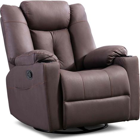 AFTON FABRIC RECLINER ROCKING SWIVEL GAMING CINEMA LOUNGE SOFA CHAIR BROWN (1/5)