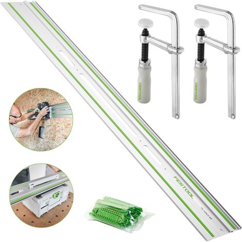 Festool 577043 1.4m Guide Rail FS1400/2-KP +S-KP/30 Adhesive Pad + Pair Clamps (1/5)