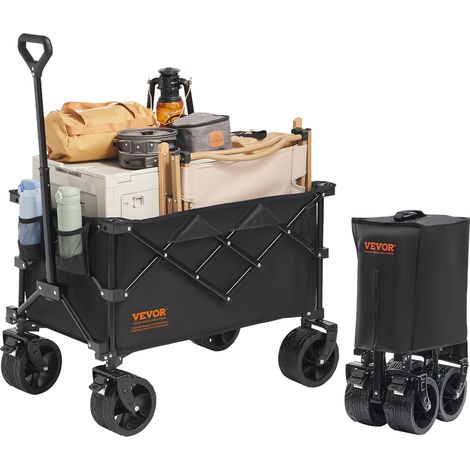 VEVOR Carrello Pieghevole in Tessuto Oxford 600D con 4 Ruote Carico 120 kg ca., Carrello Portaoggetti Colore Nero 890 x 540 x 1080 mm da Giardino Spiaggia Pesca Campeggio, Carrello da Spiaggia 150 L