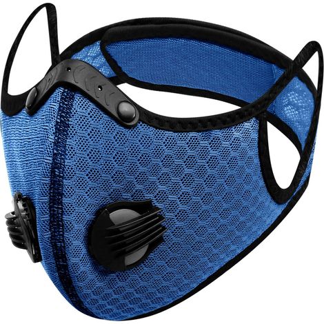 2 masques à charbon actif pour le sport de plein air, le cyclisme, la protection contre la poussière et la brume avec masque à cartouche 5 couches, respirant, lavable, anti-pollen, brouillard (bleu)