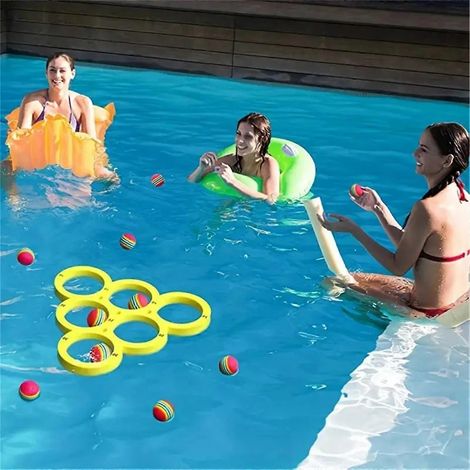 Jeu de piscine avec mousse de score, bouées et 10 balles colorées à lancer, accessoires pour fête de piscine en famille FLYE1128 (1/5)
