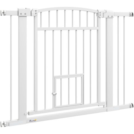 Barrera de seguridad para perros con puerta 76-104 x 77 cm doble cierre uso con una mano elegante en acero blanco 210007468 (1/5)