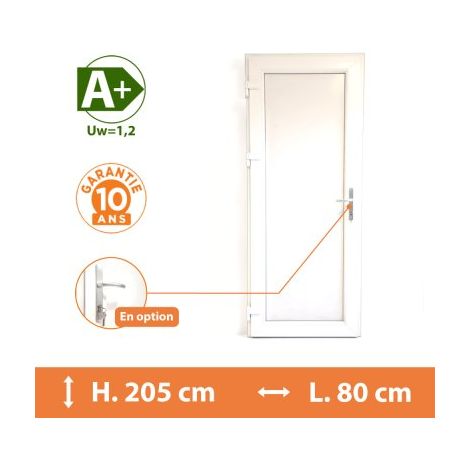 Direct Fenêtres – Porte de service PVC pleine – Blanc RAL 9016 – Tirant gauche – H.205 x l.80 cm – Isolation thermique optimale A – 5 chambres (1/5)