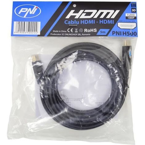 Câble HDMI PNI H500 haute vitesse 1.4V, enfichable, Ethernet, plaqué or, 5m (1/3)