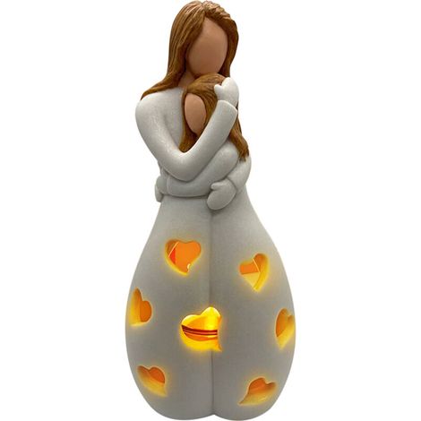 Portavelas luminoso para madre e hija – Regalo original para el Día de la Madre en cerámica blanca con ranura decorativa, 1 unidad