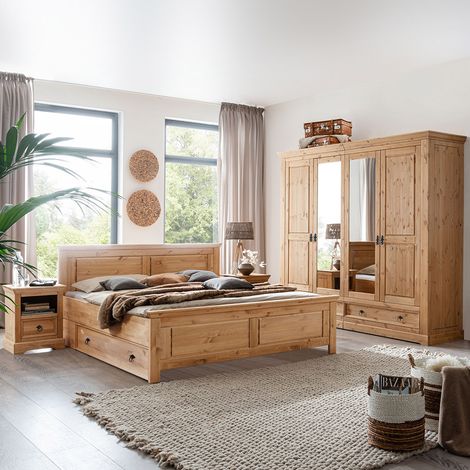Schlafzimmer Set 6-teilig, Kiefer massiv eichefarben geölt, STEINKJER-69 (1/5)