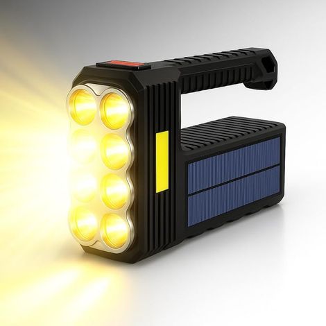 Lampe de poche solaire LED Mega Power, rechargeable – Super lumineuse, idéale pour camping, maison et urgences [Classe énergétique A] (1/5)