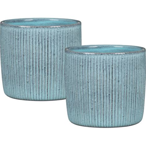 Scheurich Solido Linea, set de 2 pots à fleurs en céramique, coloris: Lagoon, diamètre 15 cm, hauteur 13,7 cm, 1,9 l vol.