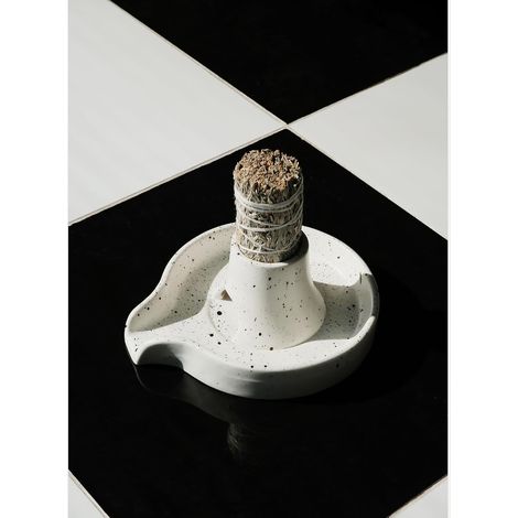 Encensoir en céramique, adapté à la sauge, aux bâtons d'encens et aux cônes d'encens, idéal pour la méditation et le yoga, blanc à pois (1/4)
