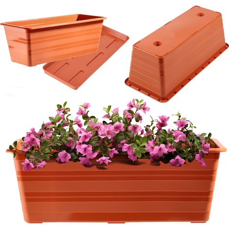 KADAX Blumenkasten mit Untersetzer, Terracotta, 40 cm