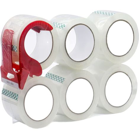 6 rouleaux de ruban adhésif transparent, ruban adhésif d'emballage épais en rouleau plat, ruban adhésif pour sceller les colis (1/5)