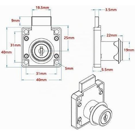 furniture lock for drawers and cabinets, steel, size 22 mm, 26 mm, 32 mm. (1/4)