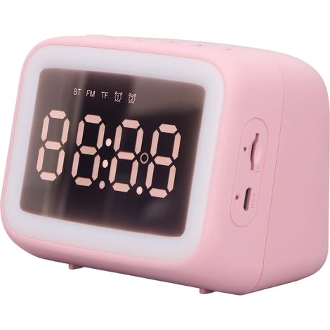 Réveil Radio Bluetooth avec Miroir, Lumière Nocturne LED Réglable, Lecteur MP3 pour Chambre et Bureau - Rose (1/5)