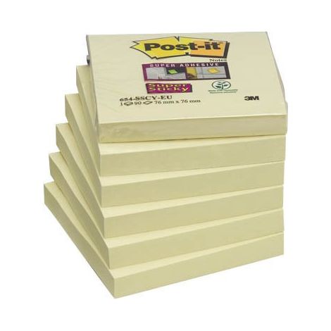 Post-It Super Sticky Notes 76x76 mm Jaune Canari 90 Feuilles Paquet de 12