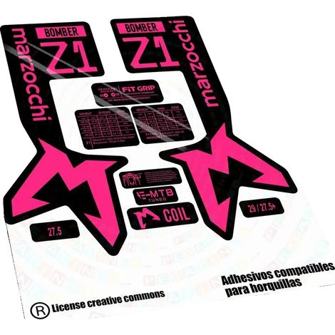 Pegatinas de vinilo de alta calidad, compatibles con MARZOCCHI BOMBER Z1 2024, color rosa fluorescente. (1/2)