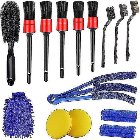 Kit de nettoyage intérieur de voiture en 15 pièces comprenant des brosses de détail, une brosse pour les jantes, etc. (1/5)