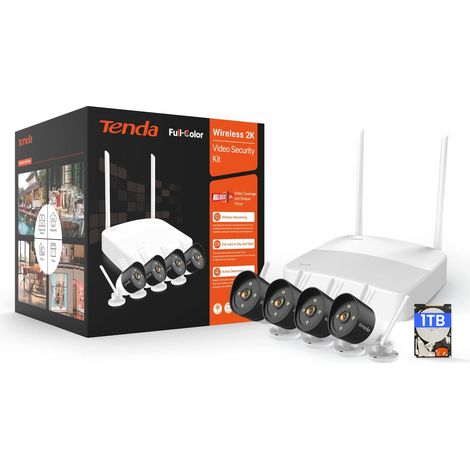 Tenda Kit Videosorveglianza WiFi, 4X 2K Telecamere da Esterno e 4CH NVR (fino a 10TB) con 1TB HDD, Visione Notturna a Colori, Rilevamento del Movimento e Persona, H.265, Accesso Remoto, K4W-3TC-1T (1/5)
