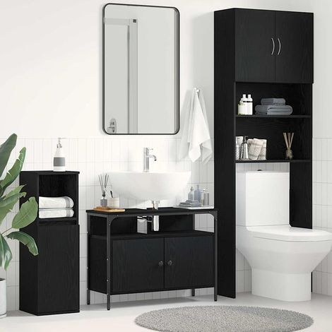 Waschbeckenschrank mit Tür Schwarz Eichen-Optik 80 x 30 x 60 cm