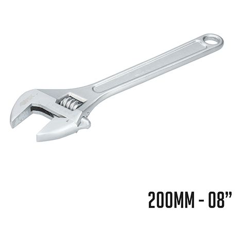 Ferrestock FSKLLA008 llave inglesa de 8", fabricada en acero al carbono con acabado satinado, mordaza milimetrada, 200mm (1/5)
