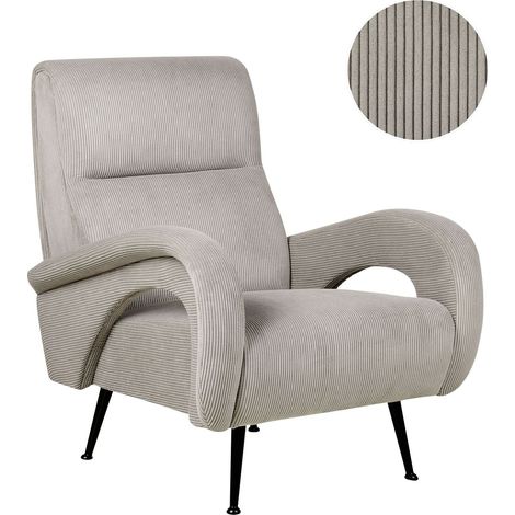 Fauteuil Rembourré Style Rétro Accoudoirs Ouverts Velours Côtelé Gris Svalov (1/5)