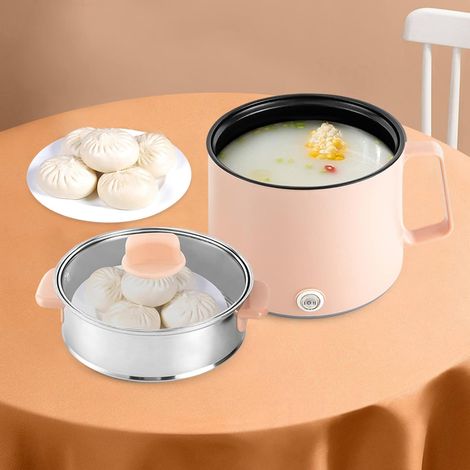 Appareil à Fondue Electrique Portable Thermostat RéGlable Couche Panier Vapeur RevêTement AntiadhéSif PoignéE RéSistante Chaleur Multifonction Fromage Chocolat Hot Pot Fondue (Rose) (1/5)