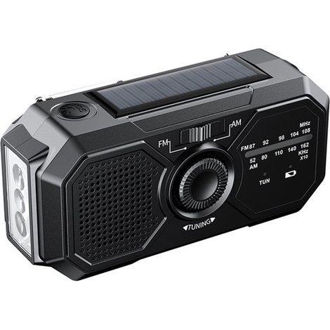 Radio solaire d'urgence, radio à manivelle, générateur, petite radio transistor solaire avec lampe torche LED et alarme SOS pour la survie (1/5)