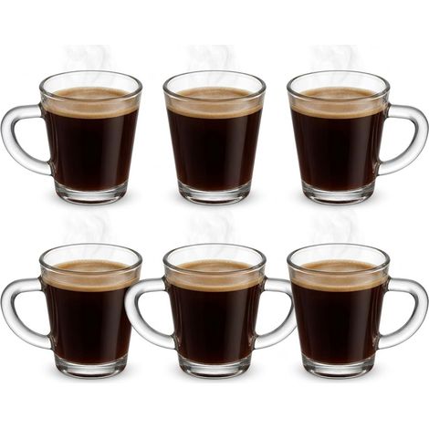 Set 6 Tazzine in Vetro 70 ml Trasparente con Manico Robusto Bicchierini Particolari per Caffè Espresso degustazione Shottini liquori  Design Conico Moderno per Casa e Settore HORECA  Alta Resistenza
