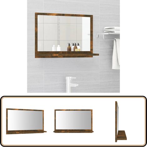 Miroir de bain Chêne fumé 60x10,5x37 cm Bois d'ingénierie - Miroir De Salle De Bain - Miroir Mural - Meuble De Salle De Bain - Étagère Murale - Décoration Salle De Bain