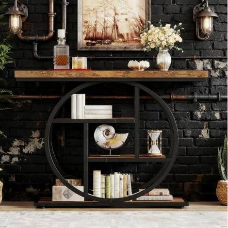 Tavolo consolle 4 ripiani metallo e legno 105x30x80 cm OKMYHOME (1/5)