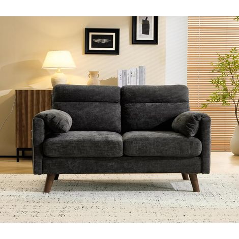 Canapé avec Accoudoir à Oreilles d'Éléphant, Fauteuil 2 Places, Sofa Rembourré en Faux Lin, Meuble avec Poche latérale, pour Salon, Bureau, Chambre, 125 x 78 x 86 cm, Gris Foncé (1/5)