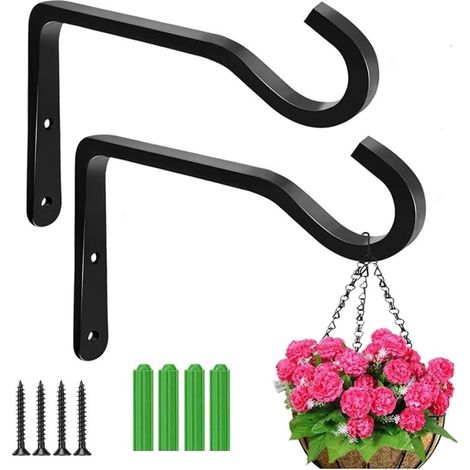 Decorative Plant Hanging Hook, 2 x Hanging Basket Brackets for Outdoor Hanging Plants, for Hanging Flowers, Planters, Lanterns, Wind Chimes (6 Inches) (1/5)