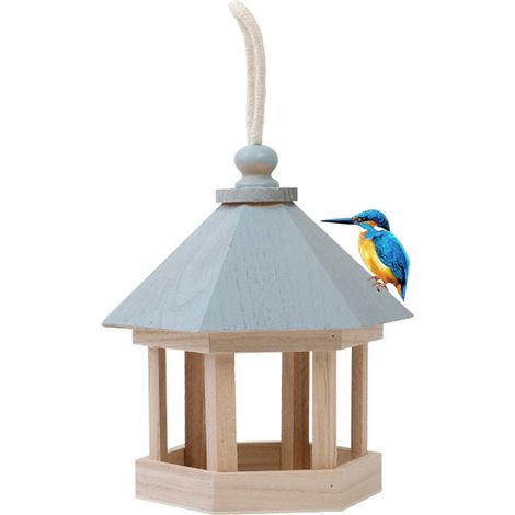 Mangeoire pour Oiseaux en Bois à Suspendre, Station de Nourrissage Creuse (1/5)