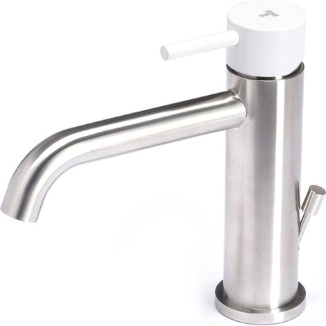 Rubinetto Miscelatore Monocomando Lavabo con Scarico in Acciaio Inox Maniglia Neve (1/2)