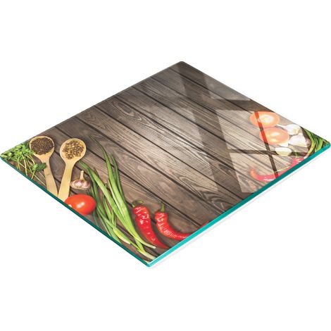 Planche de service en verre pour la cuisine, décorée de motifs de légumes rouges, 60 x 52 cm (1/5)