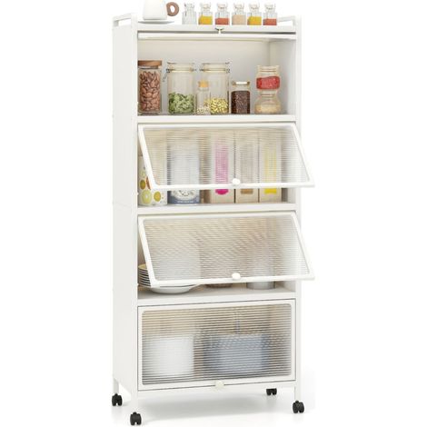 Estantería de cocina de 5 niveles 60 x 32 x 154 cm ahorra espacio y es fácil de mover estilo moderno metal blanco 200014762