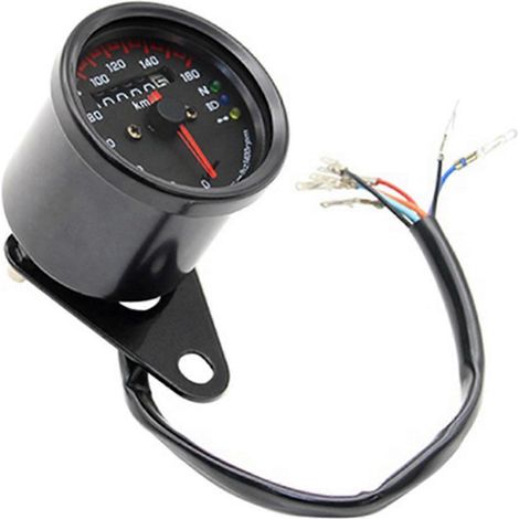 12V Motorrad-Tachometer (0-160 km/h) mit LED-Anzeige, Universal-Kilometerzähler für Cafe Racer Style, Einzelanzeige (Schwarz) (1/5)