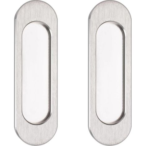 MOROBOR Lot de 2 poignées de porte coulissante ovales auto-adhésives en alliage d'aluminium dissimulées pour porte de grange, placard, armoire, tiroirs (acier brossé, 100 mm)